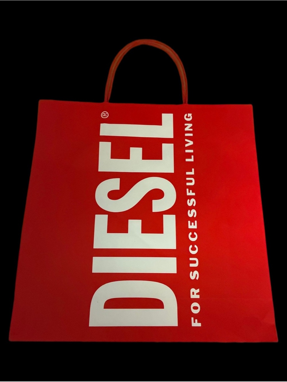 Diesel Red Paper Tote with White Vertical Logo